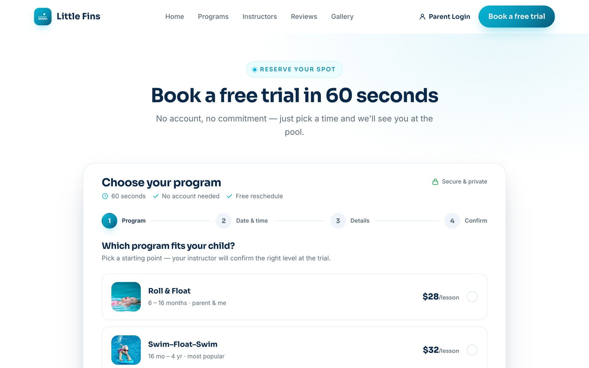 Parents book & pay in 60 seconds